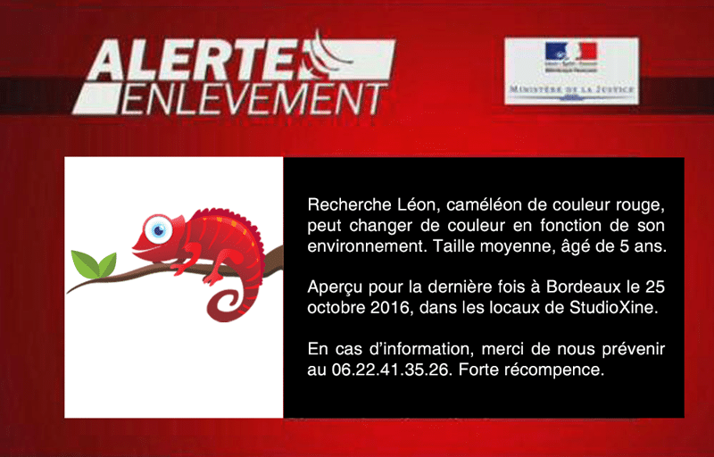 2016 alerte enlevement leon La mascotte de StudioXine a disparu